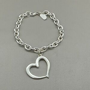 JLO by Jennifer Lopez Bracelet Silver Tone Chunky Chain Open Heart Charm 7.5"